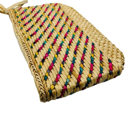 Vintage 70’s Handmade Knit Bamboo Rattan Straw Clutch Bag Handbag Purse Wristlet - Picture 3 of 16